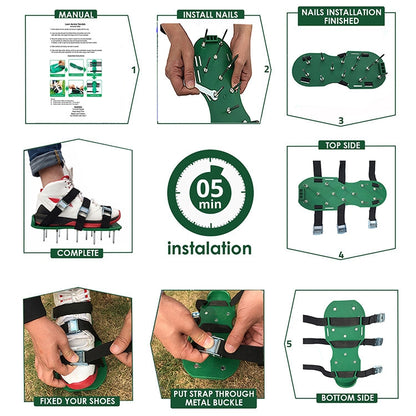 สวน สนามหญ้า เครื่องมือทำสวน Grass Ripper Spiked Shoes พร้อมหัวเข็มขัดโลหะ 8 อัน, With 8 Metal Buckles (Black), With 8 Metal Buckles (Green)