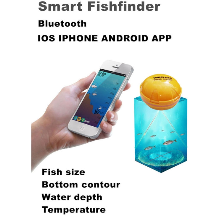 บลูทูธเครื่องตรวจจับปลา 125KHz SONAR SENSOR 0.6-36m ความลึก Locator ปลา Finder ALARM สำหรับ iOS และ Android โทรศัพท์มือถือ, Operating Range: 0.6-36m