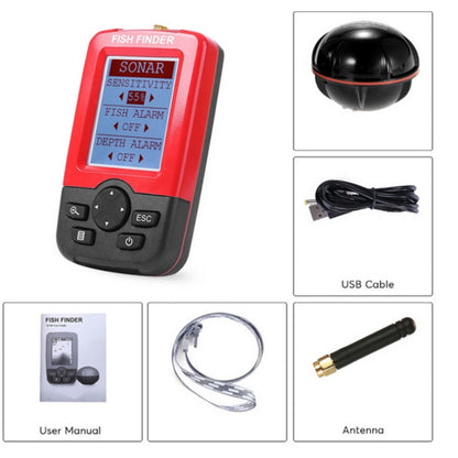 XJ-01 เครื่องตรวจจับปลาไร้สาย 125KHz เซ็นเซอร์โซนาร์ 0.6-36m เครื่องระบุความลึกเครื่องค้นหาปลาพร้อมหน้าจอ LCD ขนาด 2.4 นิ้วและเสาอากาศเซ็นเซอร์อุณหภูมิน้ำในตัว, XJ-01