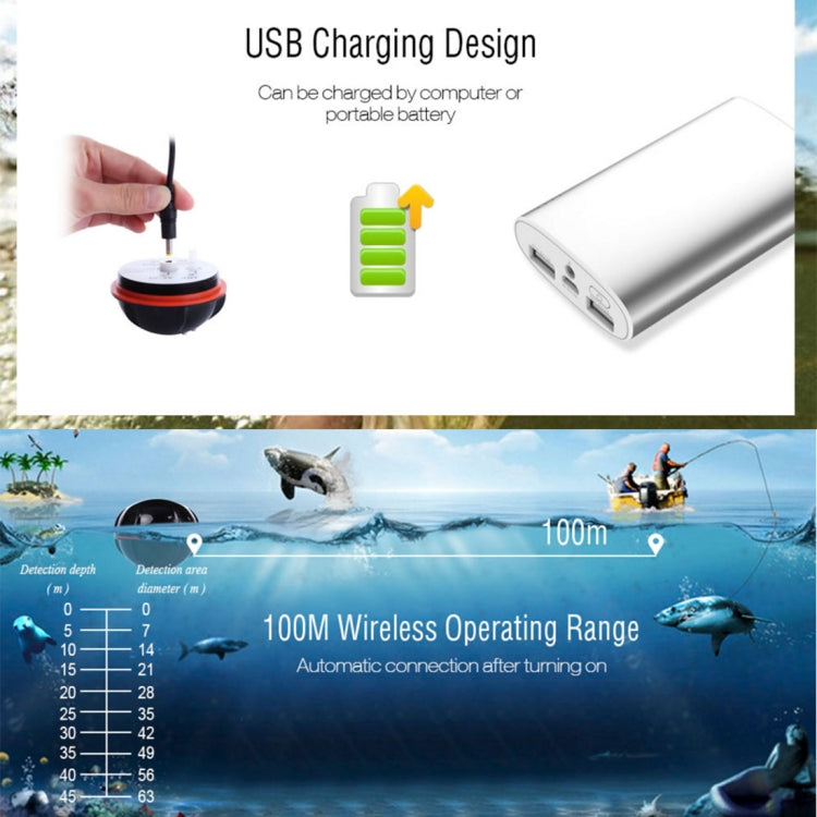 XJ-01 เครื่องตรวจจับปลาไร้สาย 125KHz เซ็นเซอร์โซนาร์ 0.6-36m เครื่องระบุความลึกเครื่องค้นหาปลาพร้อมหน้าจอ LCD ขนาด 2.4 นิ้วและเสาอากาศเซ็นเซอร์อุณหภูมิน้ำในตัว, XJ-01