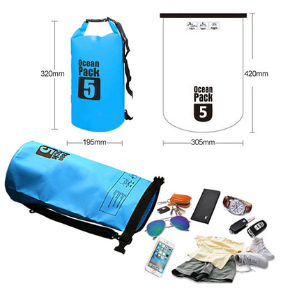กระเป๋าสะพายไหล่เดี่ยวกันน้ำกลางแจ้งกระสอบ PVC Barrel Bag ความจุ: 5 ลิตร, Capacity: 5L (Black), Capacity: 5L (Dark Blue), Capacity: 5L (Orange), Capacity: 5L (Pink), Capacity: 5L (Green), Capacity: 5L (Sky Blue), Capacity: 5L (Yellow)