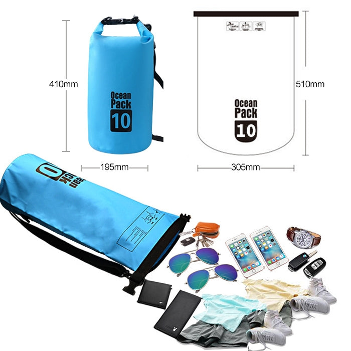 กระเป๋าสะพายไหล่เดี่ยวกันน้ำกลางแจ้งกระสอบ PVC Barrel Bag ความจุ: 10L, Capacity: 10L (Pink), Capacity: 10L (Black), Capacity: 10L (Dark Blue), Capacity: 10L (Orange), Capacity: 10L (Green), Capacity: 10L (Sky Blue), Capacity: 10L (Yellow)