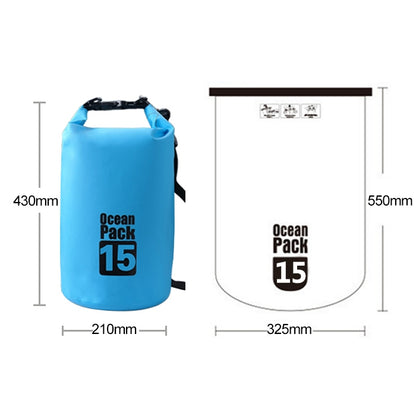 กระเป๋าสะพายไหล่เดี่ยวกันน้ำกลางแจ้งกระสอบแห้ง PVC Barrel Bag ความจุ: 15L, Capacity: 15L (Black), Capacity: 15L (Dark Blue), Capacity: 15L (Orange), Capacity: 15L (Pink), Capacity: 15L (Green), Capacity: 15L (Sky Blue), Capacity: 15L (Yellow)