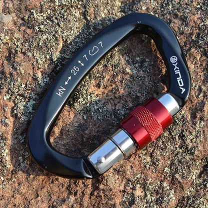 XINDA XD-Q9628 Professional Climbing D-Shaped Master Lock Carabiner ความปลอดภัยหัวเข็มขัดปีนเขากลางแจ้งอุปกรณ์, XD-Q9628 (Black), XD-Q9628 (Orange), XD-Q9628 (Blue)