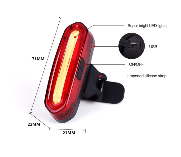 AQY-096 IPX4 ไฟท้ายจักรยาน LED แบบชาร์จไฟได้แบบ USB แบบถอดได้, White & Red, Blue & Red