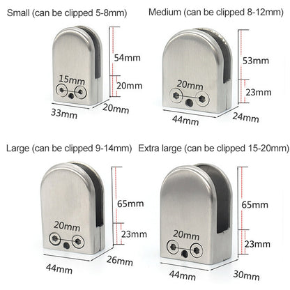 5 PCS 5-8 มม.เว้าโค้งด้านล่าง Matte ขัดเงา 201 สแตนเลสสตีลคลิปราวแก้วไม้ชั้น BOARD CLAMP Bracket, 5-8mm, Curved Bottom, 201 Stainless Steel
