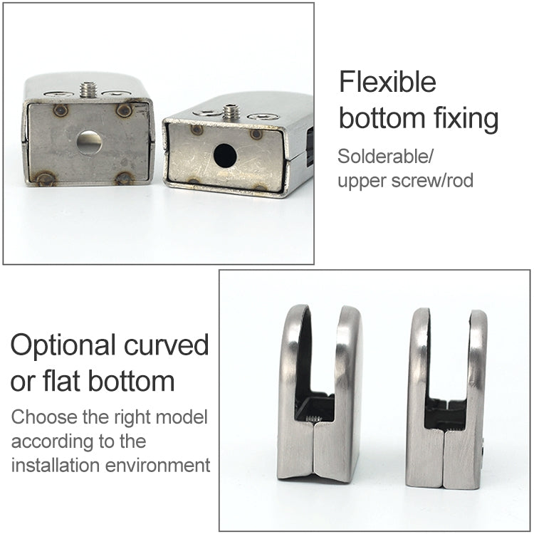 3 PCS 8-12 มม.เว้าโค้งด้านล่าง Matte ขัดเงา 201 สแตนเลสสตีลคลิปราวแก้วไม้ชั้น BOARD CLAMP Bracket, 8-12mm, Curved Bottom, 201 Stainless Steel