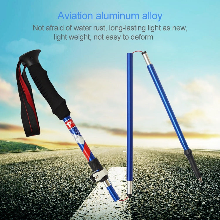 เสาเดินป่าอลูมิเนียมอัลลอยด์แบบพับได้ 5 โหนด Alpenstocks ความยาวพับได้: 28.5 ซม, Folding Length : 28.5CM (Black), Folding Length : 28.5CM (Green), Folding Length : 28.5CM (Blue), Folding Length : 28.5CM (Red)