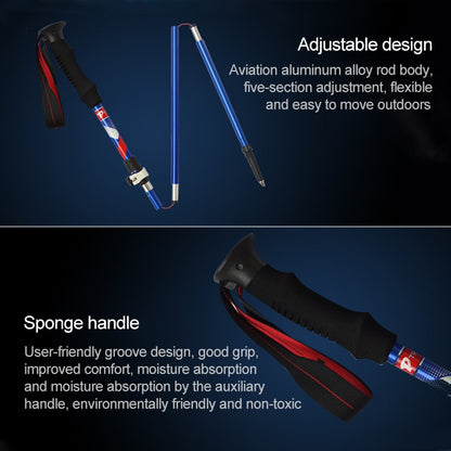 เสาเดินป่าอลูมิเนียมอัลลอยด์แบบพับได้ 5 โหนด Alpenstocks ความยาวพับได้: 28.5 ซม, Folding Length : 28.5CM (Black), Folding Length : 28.5CM (Green), Folding Length : 28.5CM (Blue), Folding Length : 28.5CM (Red)
