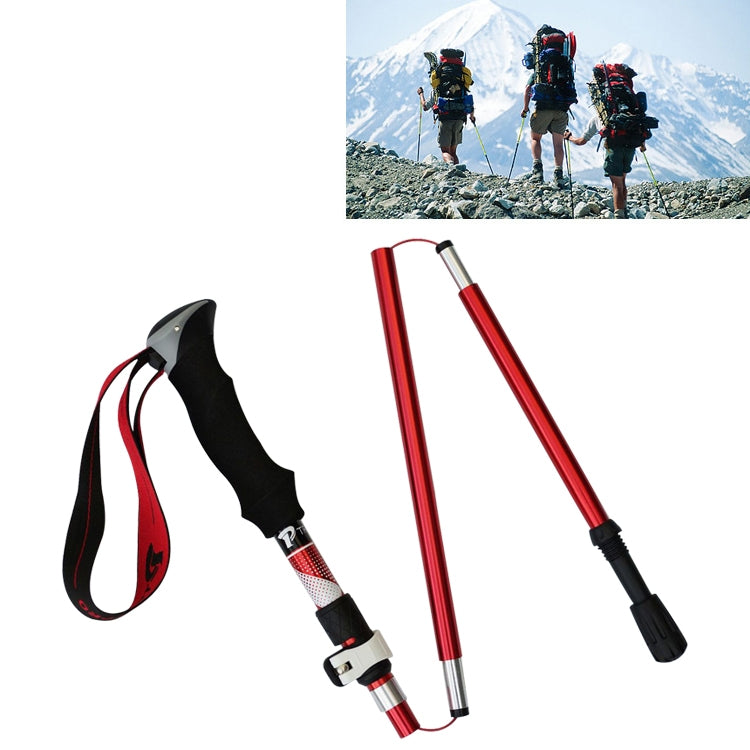 เสาเดินป่าอลูมิเนียมอัลลอยด์แบบพับได้ 5 โหนด Alpenstocks ความยาวพับได้: 28.5 ซม, Folding Length : 28.5CM (Black), Folding Length : 28.5CM (Green), Folding Length : 28.5CM (Blue), Folding Length : 28.5CM (Red)