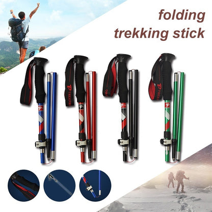 เสาเดินป่าอลูมิเนียมอัลลอยด์แบบพับได้ 5 โหนด Alpenstocks ความยาวพับได้: 35 ซม, Folding Length : 35CM (Black), Folding Length : 35CM (Green), Folding Length : 35CM (Blue), Folding Length : 35CM (Red)