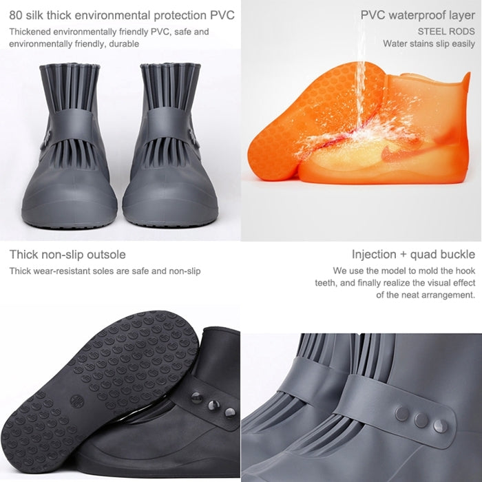 ฝาครอบรองเท้ากันลื่นกันน้ำ PVC แบบรวมแฟชั่นพร้อมพื้นรองเท้าหนา ขนาด: 38-39, Size: 38-39