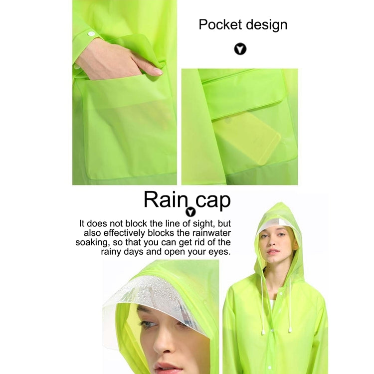 แฟชั่นผู้ใหญ่น้ำหนักเบา EVA เสื้อกันฝนฝ้าโปร่งใสหมวกใหญ่พร้อมกระเป๋าขนาด: L