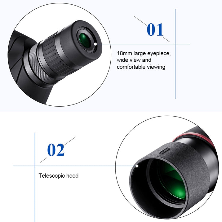 HTK-72 20x-60x ความละเอียดสูง Night Vision ซูมกล้องโทรทรรศน์เดียวสำหรับ Outdoor Camping ดูนกด้วยขาตั้งกล้อง, 20 x 60