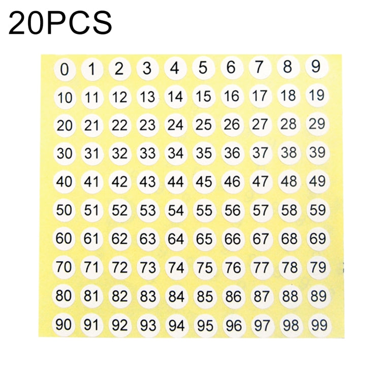 สติ๊กเกอร์ตัวเลขทรงกลม 20 ชิ้น ป้ายขนาดรองเท้า หมายเลข 0-99, Number 0-99