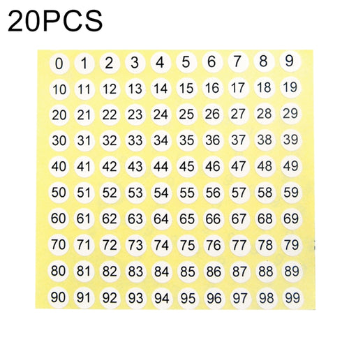 สติ๊กเกอร์ตัวเลขทรงกลม 20 ชิ้น ป้ายขนาดรองเท้า หมายเลข 0-99, Number 0-99