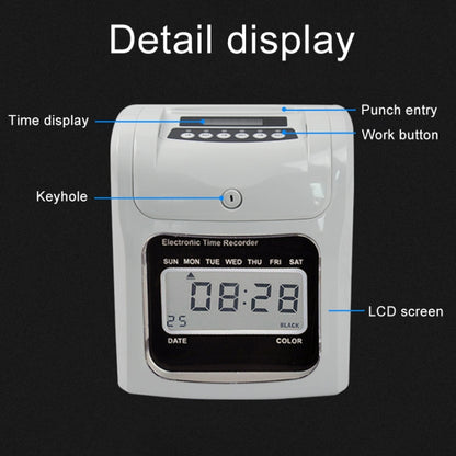 หน้าจอ LCD นาฬิกาเวลาอิเล็กทรอนิกส์กระดาษการ์ดภาษาอังกฤษเครื่อง Punch Machine, รองรับ Music Bell, LCD Screen