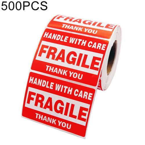 500 ชิ้นกล่องด้านนอกมีกาวในตัวสติ๊กเกอร์คำเตือนภาษาอังกฤษฉลากเปราะบางขนาด: 76x51 มม, 76 x 51mm