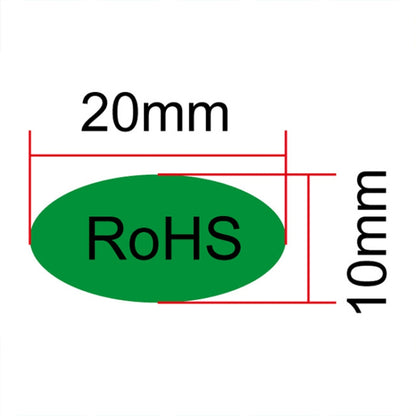 1,000 ชิ้นรูปไข่สติ๊กเกอร์ RoHS มีกาวในตัวฉลาก RoHS ขนาด: 10x20 มม., Size: 10x20mm
