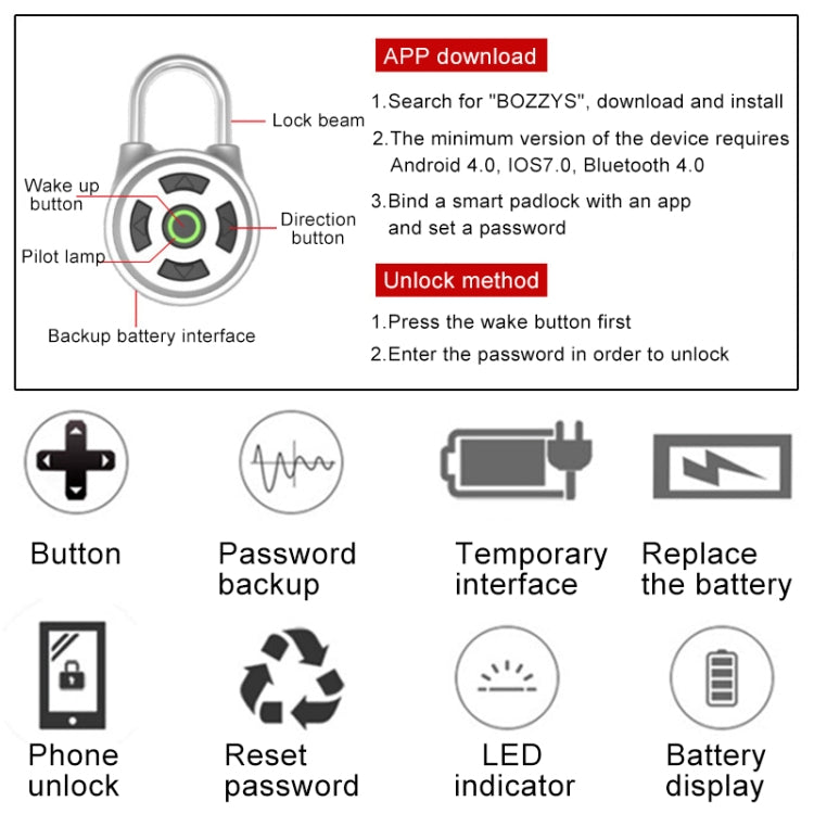 กุญแจรหัสผ่านกุญแจ Bluetooth อัจฉริยะ ปลดล็อคระยะไกลสำหรับ iOS / Android, DM-1