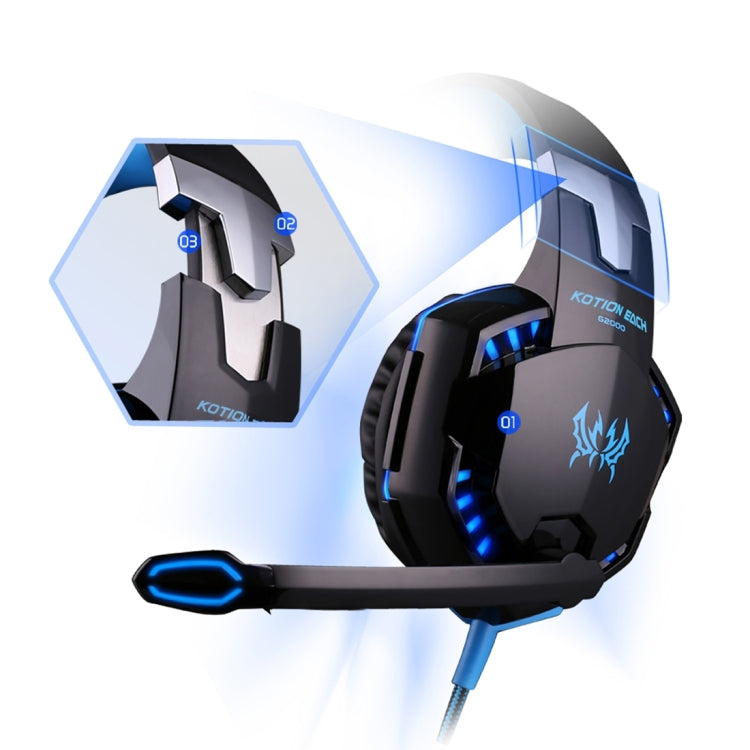 KOTION EACH G2000 หูฟังเล่นเกมแบบครอบหูชุดหูฟังหูฟังแบบคาดศีรษะพร้อมไมโครโฟนสเตอริโอเบสไฟ LED สำหรับนักเล่นเกมพีซี ความยาวสายเคเบิล: ประมาณ 2.2 ม. (สีขาว + แดง), G2000