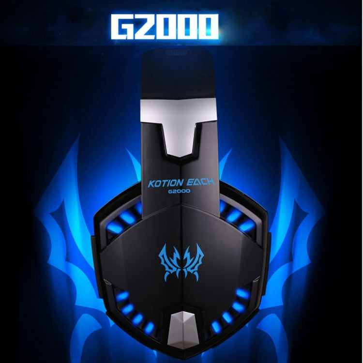 KOTION EACH G2000 หูฟังเล่นเกมแบบครอบหูชุดหูฟังหูฟังแบบคาดศีรษะพร้อมไมโครโฟนสเตอริโอเบสไฟ LED สำหรับนักเล่นเกมพีซี ความยาวสายเคเบิล: ประมาณ 2.2 ม. (สีขาว + แดง), G2000