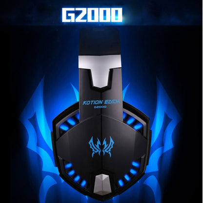 KOTION EACH G2000 หูฟังเล่นเกมแบบครอบหูชุดหูฟังหูฟังแบบคาดศีรษะพร้อมไมโครโฟนสเตอริโอเบสไฟ LED สำหรับนักเล่นเกมพีซี ความยาวสายเคเบิล: ประมาณ 2.2 ม. (สีขาว + แดง), G2000