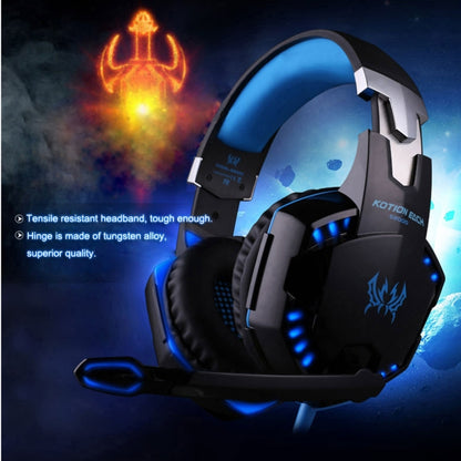 KOTION EACH G2000 หูฟังเล่นเกมแบบครอบหูชุดหูฟังหูฟังแบบคาดศีรษะพร้อมไมโครโฟนสเตอริโอเบสไฟ LED สำหรับนักเล่นเกมพีซี ความยาวสายเคเบิล: ประมาณ 2.2 ม. (สีขาว + แดง), G2000