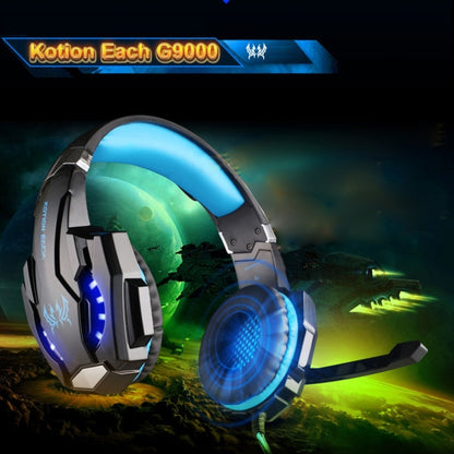 KOTION EACH G9000 ชุดหูฟังสำหรับเล่นเกมขนาด 3.5 มม. หูฟังแบบคาดศีรษะพร้อมไมโครโฟน ไฟ LED สำหรับแล็ปท็อป / แท็บเล็ต / โทรศัพท์มือถือ, ความยาวสายเคเบิล: ประมาณ 2.2 ม., G9000