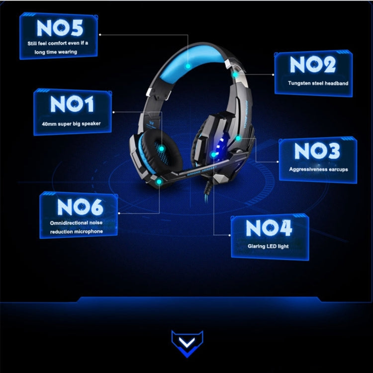 KOTION EACH G9000 ชุดหูฟังสำหรับเล่นเกมขนาด 3.5 มม. หูฟังแบบคาดศีรษะพร้อมไมโครโฟน ไฟ LED สำหรับแล็ปท็อป / แท็บเล็ต / โทรศัพท์มือถือ, ความยาวสายเคเบิล: ประมาณ 2.2 ม., G9000