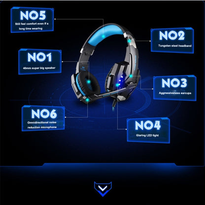 KOTION EACH G9000 ชุดหูฟังสำหรับเล่นเกมขนาด 3.5 มม. หูฟังแบบคาดศีรษะพร้อมไมโครโฟน ไฟ LED สำหรับแล็ปท็อป / แท็บเล็ต / โทรศัพท์มือถือ, ความยาวสายเคเบิล: ประมาณ 2.2 ม., G9000
