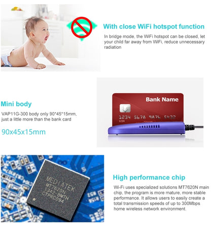 VONETS VAP11G-300 Mini WiFi 300Mbps Bridge WiFi Repeater, พันธมิตรที่ดีที่สุดของอุปกรณ์ IP / กล้อง IP / เครื่องพิมพ์ IP / XBOX / PS3 / IPTV / Skybox, VAP11G-300