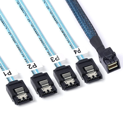Mini SAS SFF-8643 โฮสต์เป็น 7 พิน 4 SATA เป้าหมายฮาร์ดดิสก์ 6Gbps Data Server Raid Cable ความยาว: 1 ม., SFF-8643 (Length: 1m)