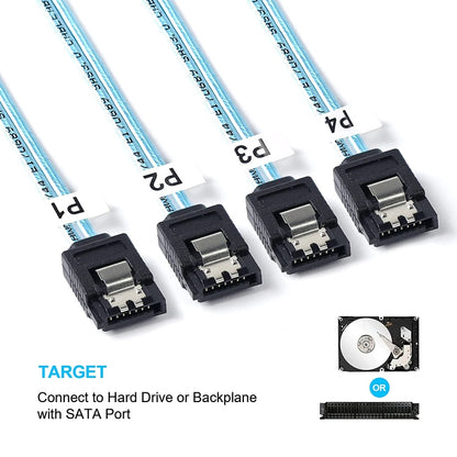 Mini SAS SFF-8643 โฮสต์เป็น 7 พิน 4 SATA เป้าหมายฮาร์ดดิสก์ 6Gbps Data Server Raid Cable ความยาว: 1 ม., SFF-8643 (Length: 1m)