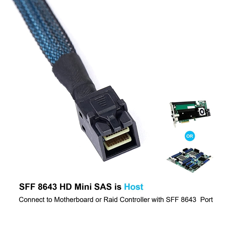 Mini SAS SFF-8643 โฮสต์เป็น 7 พิน 4 SATA เป้าหมายฮาร์ดดิสก์ 6Gbps Data Server Raid Cable ความยาว: 1 ม., SFF-8643 (Length: 1m)
