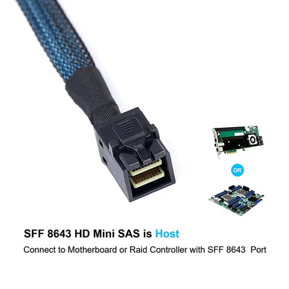 Mini SAS SFF-8643 โฮสต์เป็น 7 พิน 4 SATA เป้าหมายฮาร์ดดิสก์ 6Gbps Data Server Raid Cable ความยาว: 1 ม., SFF-8643 (Length: 1m)