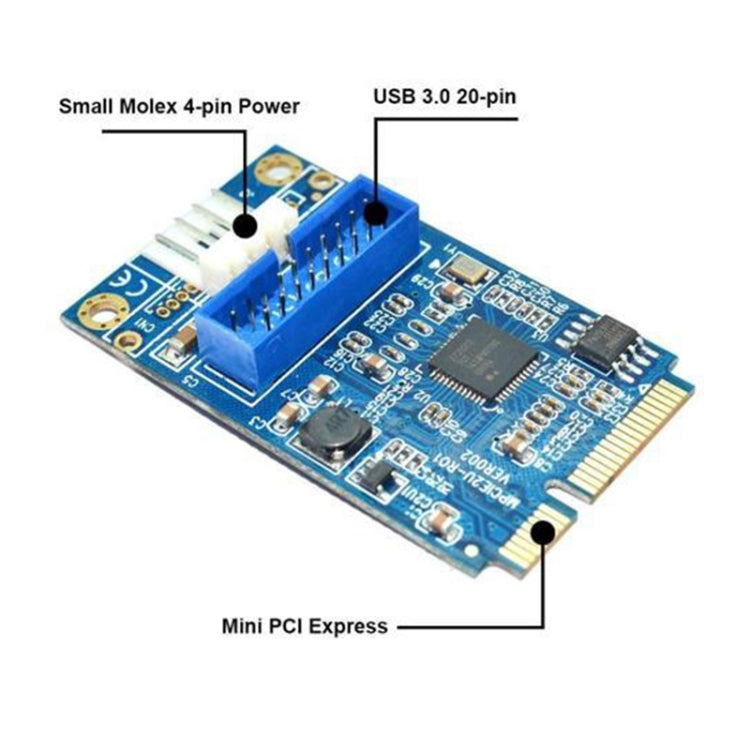 MINI PCI-E เป็น USB 3.0 ด้านหน้า 19 พินเดสก์ท็อปพีซีการ์ดขยายพร้อมพอร์ตเชื่อมต่อสายไฟ 4 พิน, 4 Pin Power