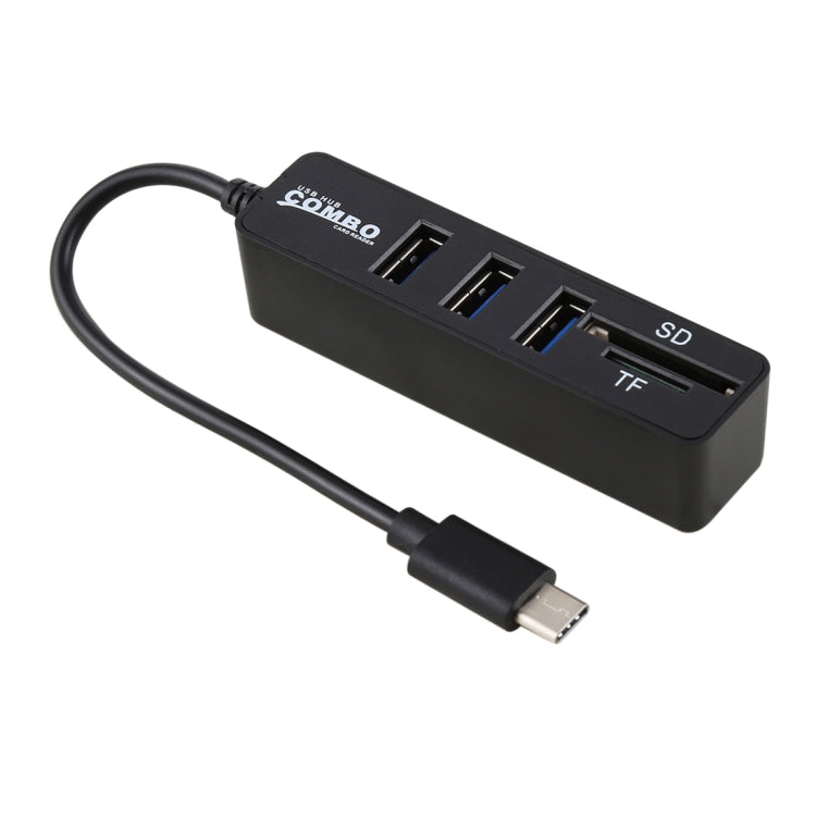 เครื่องอ่านการ์ด TF และ SD 2 in 1 + พอร์ต USB 3 พอร์ตเป็นตัวแปลง HUB USB-C / Type-C ความยาวรวม: 24 ซม., Type-C (Black), Type-C (White)
