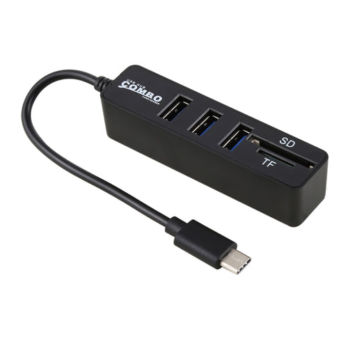 เครื่องอ่านการ์ด TF และ SD 2 in 1 + พอร์ต USB 3 พอร์ตเป็นตัวแปลง HUB USB-C / Type-C ความยาวรวม: 24 ซม., Type-C (Black), Type-C (White)