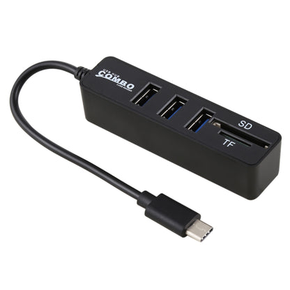 เครื่องอ่านการ์ด TF และ SD 2 in 1 + พอร์ต USB 3 พอร์ตเป็นตัวแปลง HUB USB-C / Type-C ความยาวรวม: 24 ซม., Type-C (Black), Type-C (White)