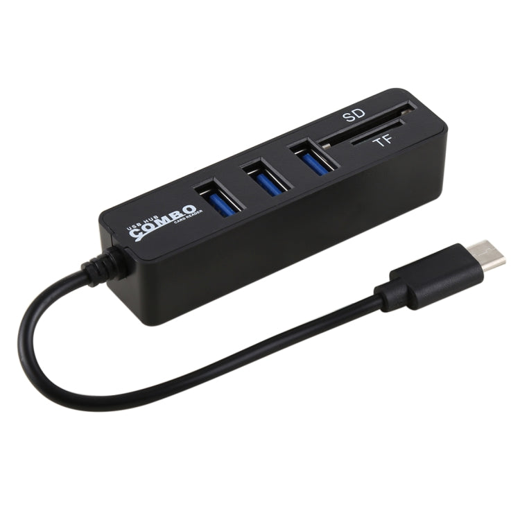 เครื่องอ่านการ์ด TF และ SD 2 in 1 + พอร์ต USB 3 พอร์ตเป็นตัวแปลง HUB USB-C / Type-C ความยาวรวม: 24 ซม., Type-C (Black), Type-C (White)