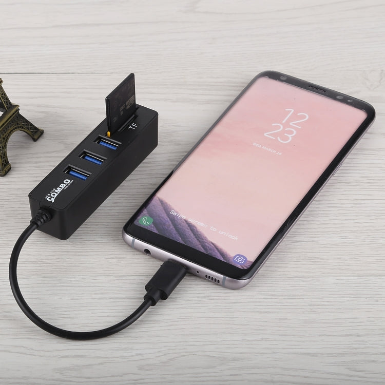 เครื่องอ่านการ์ด TF และ SD 2 in 1 + พอร์ต USB 3 พอร์ตเป็นตัวแปลง HUB USB-C / Type-C ความยาวรวม: 24 ซม., Type-C (Black), Type-C (White)