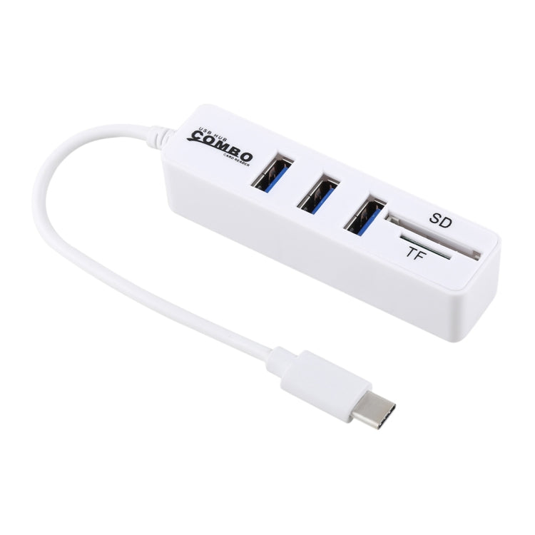 เครื่องอ่านการ์ด TF และ SD 2 in 1 + พอร์ต USB 3 พอร์ตเป็นตัวแปลง HUB USB-C / Type-C ความยาวรวม: 24 ซม., Type-C (Black), Type-C (White)
