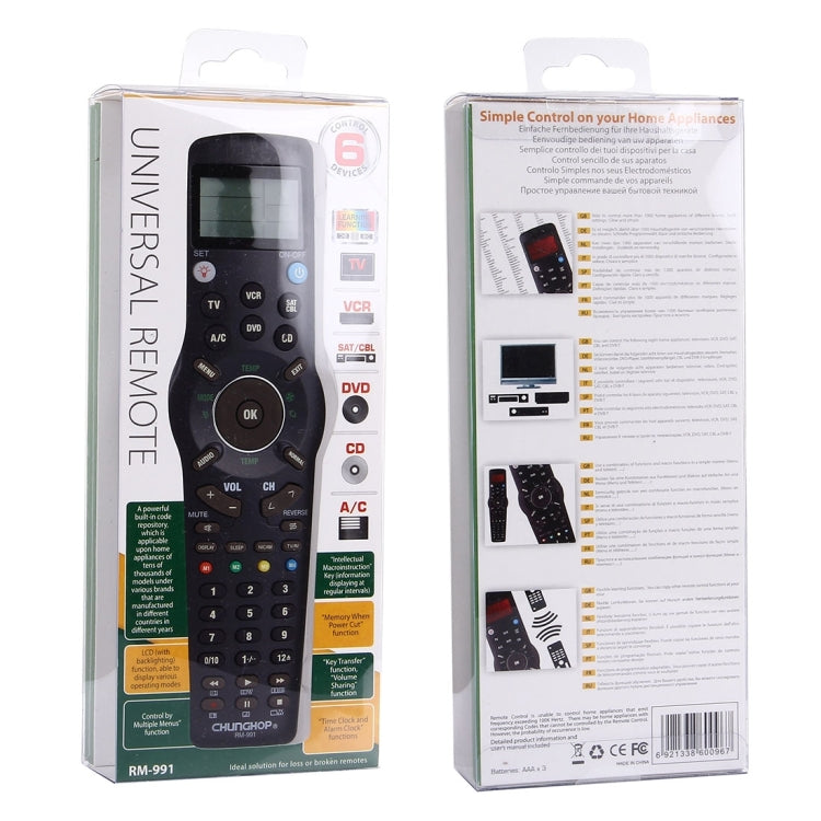 CHUNGHOP RM-L991 Universal LCD รีโมทคอนโทรลพร้อมฟังก์ชั่นการเรียนรู้สำหรับทีวี VCR SAT CBL DVD CD A/C, RM-L991