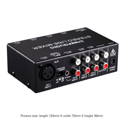 LINEPAUDIO B895 มิกเซอร์ไมโครโฟนสเตอริโอ 5 แชนเนลพร้อมการตรวจสอบหูฟัง