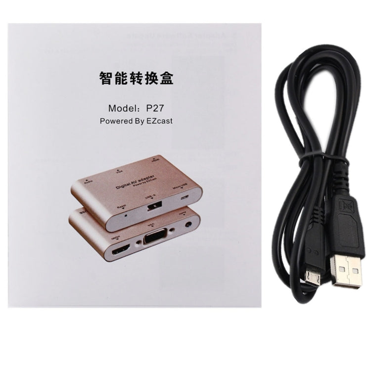 P27 Metal Cover Micro USB เป็น HDMI + VGA HDTV Converter อะแดปเตอร์ AV ดิจิตอล, ขับเคลื่อนโดย EZCast, รองรับระบบ iOS / Android / Windows