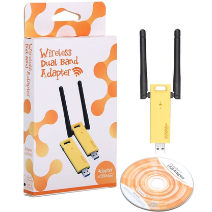 AC1200Mbps 2.4GHz และ 5GHz Dual Band USB 3.0 WiFi Adapter การ์ดเครือข่ายภายนอกพร้อม 2 เสาอากาศภายนอก, AC1200Mbps USB 3.0