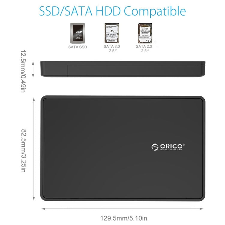 ORICO 2588US3 USB3.0 ฮาร์ดดิสก์ภายนอกกล่องสำหรับ 2.5 นิ้ว SATA HDD/SSD 9.5 มม.แล็ปท็อป PC