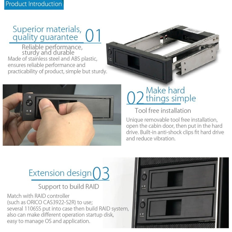 ORICO 1106SS CD-ROM Space HDD Mobile Rack ภายใน 3.5 นิ้ว HDD Convertor Enclosure
