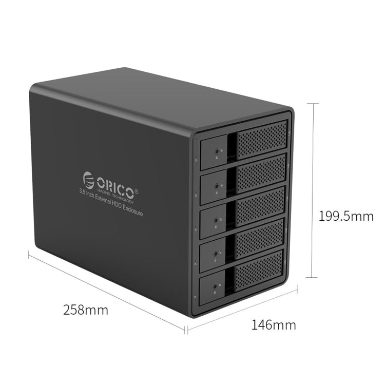 ORICO 9558U3 5-Bay USB 3.0 Type-Bอลูมิเนียม 3.5 นิ้วSSD / SATA HDD Enclosureเก็บฮาร์ดดิสก์กล่องสำหรับแล็ปท็อปคอมพิวเตอร์เดสก์ท็อปPC, SSD / SATA (Black)